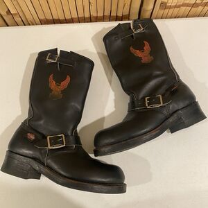 USA Vintage Harley Davidson Motorcycle Riding Black Leather Logger Boots Mens 8